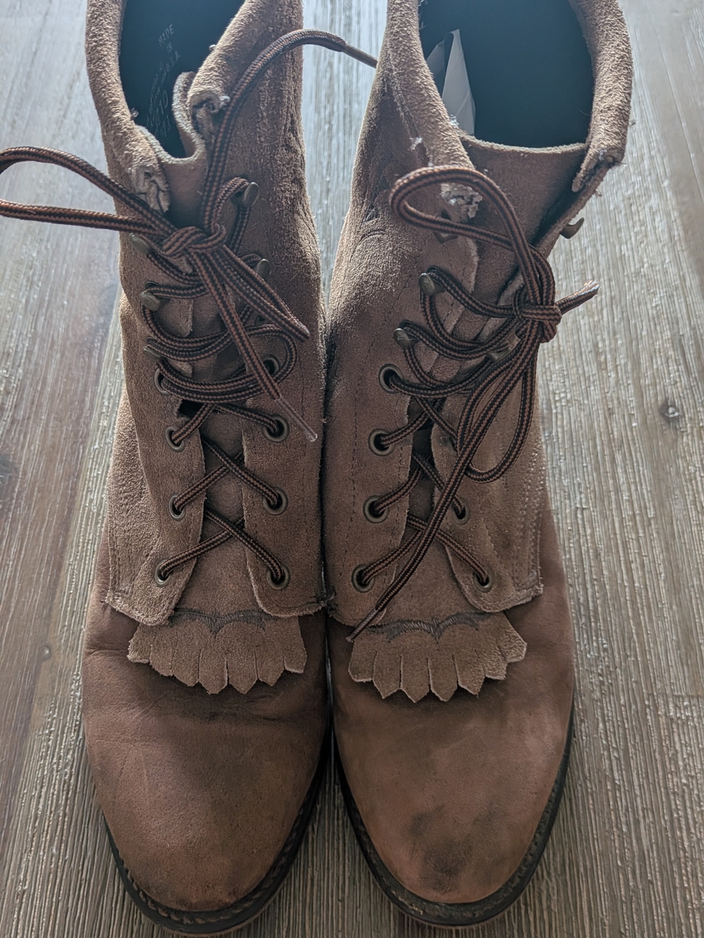Laredo Brown Suede Lace-Up Fringe Ankle Boots